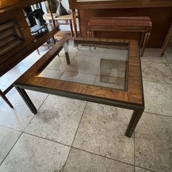 Mid Century Modern Brass and Walnut Coffee Table by Drexel Heritage