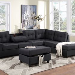 Heights Black Reversible Sectional with Storage Ottoman ( Couch Sofa Loveseat Options 