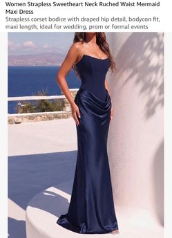 Women Strapless Sweetheart Neck Ruched Waist Mermaid Maxi Dress