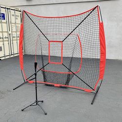 (NEW) $75 Baseball Softball (7x7’ Net & Ball Tee Set) Practice Hitting & Pitching Net w/ Carry Bag 