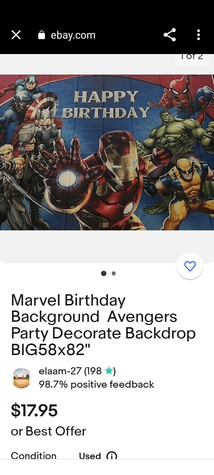 Happy Birthday Party Banner Backdrop (Avengers Iron Man & Hulk)