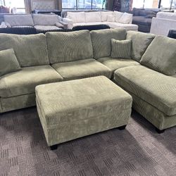 Sage Green Sectional W/ Storage Ottoman 