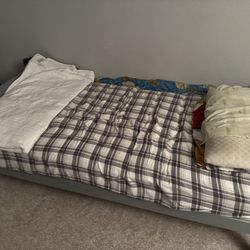 Gray Wood Bed Frame + Twin mattress