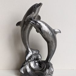 Michael Ricker Cast Pewter Rare Two Dolphin 5.6" Signed