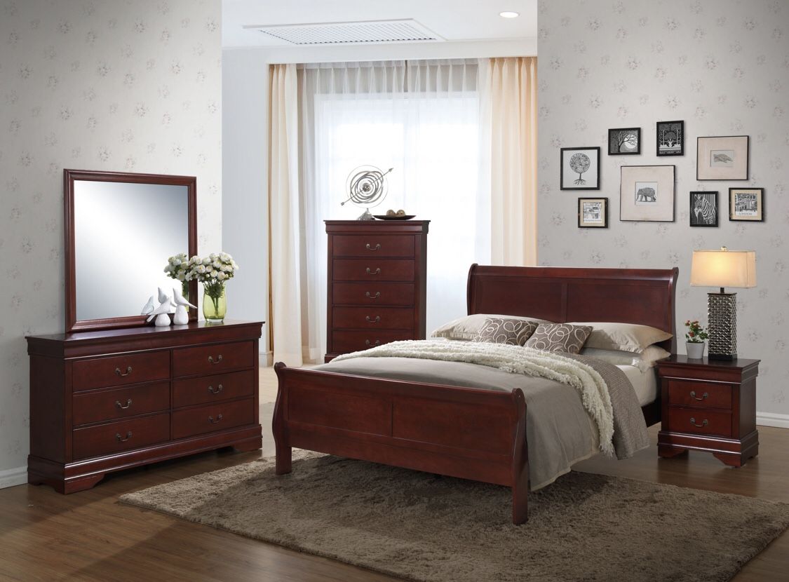 Queen Austin Sleigh Bedroom Set In Cherry