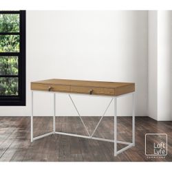 SCARLETTE WRITING DESK WITH 2 DRAWERS, NATURAL/ WHITE