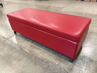 SAHARA COLLECTIONS Wide Red Leather Storage Ottoman with Wood Feet