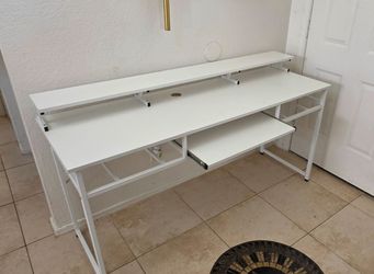 White Studio Desk with Raised Shelf 63 x 21 x 30