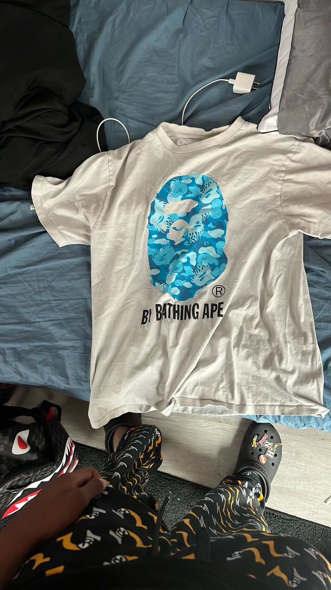 Bape Short White Tee Wit Blue Large
