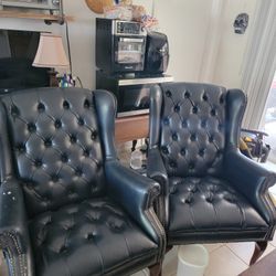 Dark Blue Leather Chairs