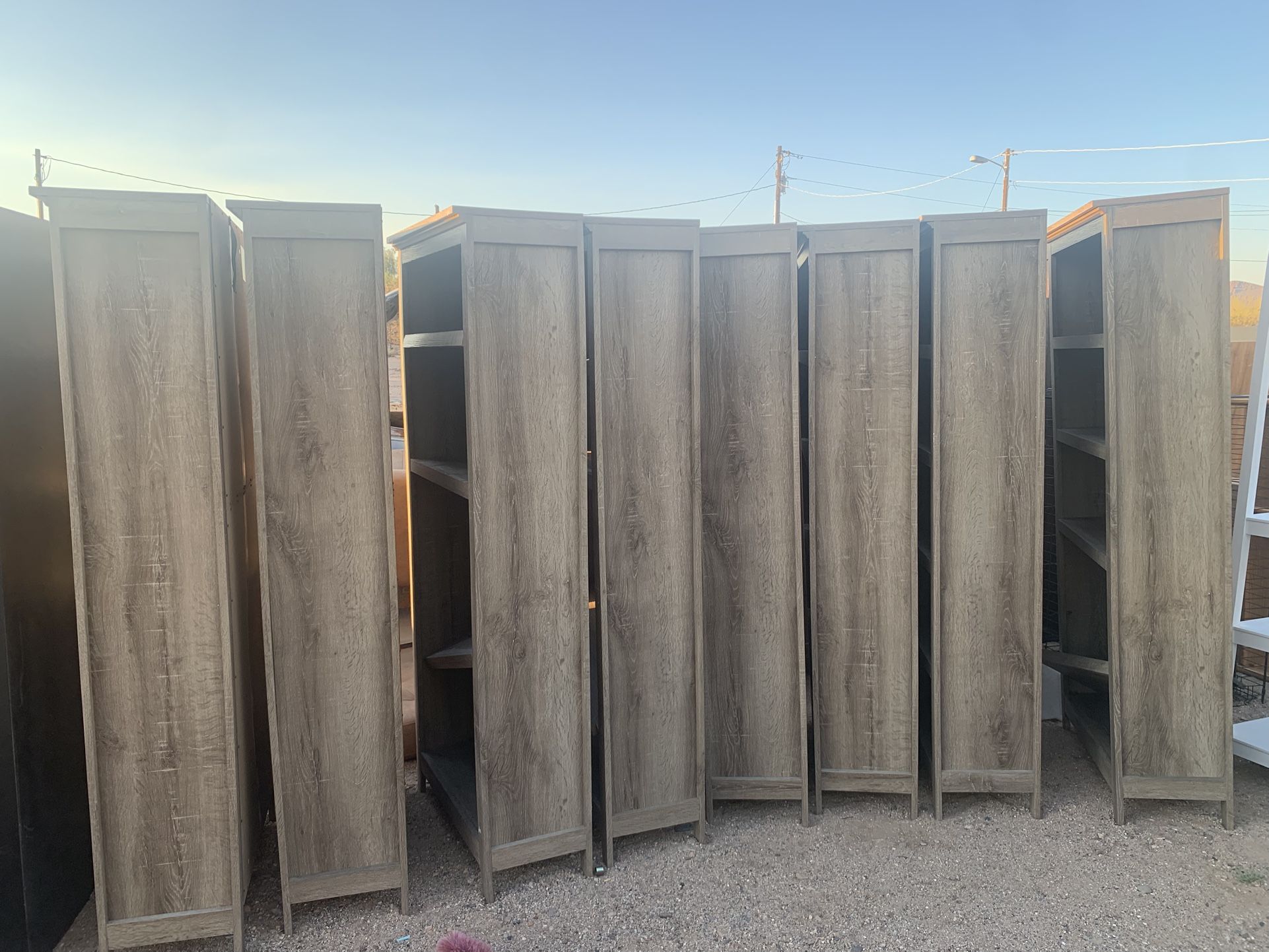Grayish Large, Small Book Cases And Matching Credenza Set