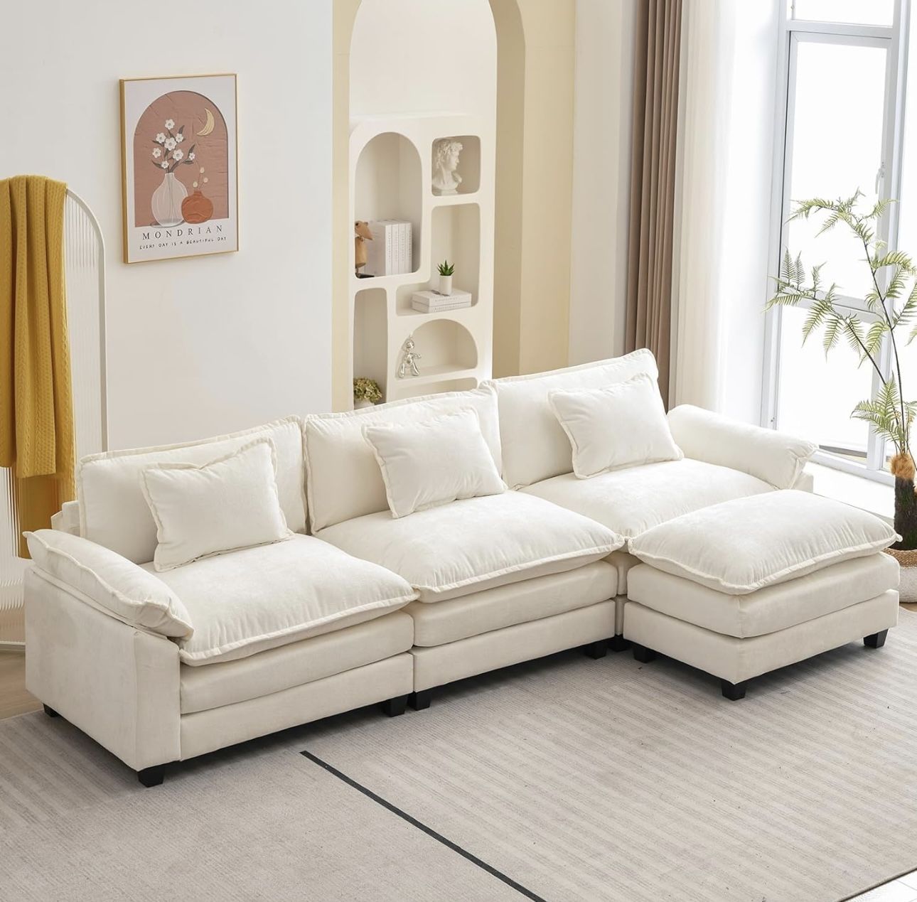 Comfy Sectional Cloud Couch, Ottoman, Matching Pillows & Leak Proof Sofa Covers 