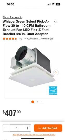 Shop Panasonic WhisperGreen Select Pick-A-Flow 30 to 110 CFM Bathroom Exhaust Fan LED Flex-Z Fast Bracket 4/6 in. Duct Adapter