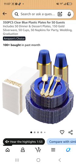 350-Piece Blue & Gold Plastic Party Tableware Set