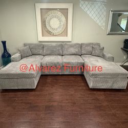 Corduroy Sectional Sofa With Ottoman