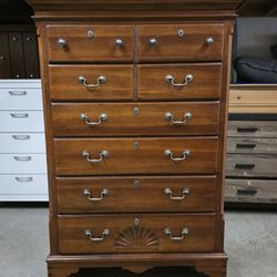 Solid Dark Cherry Wooden 6 Drawer Tallboy Dresser