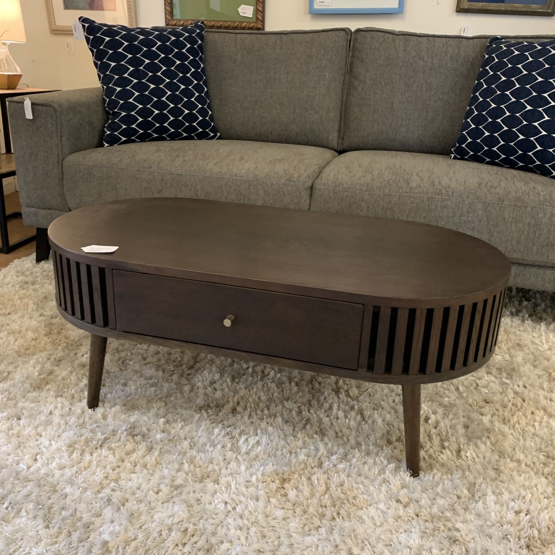 Houston Brown Oval Coffee Table w/ Drawers