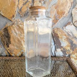 VTG Ann's House of Nuts Clear Glass Diamond Shape Jar w/Cork Lid 9.5" Tall