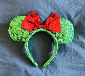 Disney Mickey Ears – Sequined – Green & Red Holiday Bow Ears