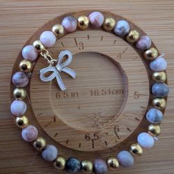 6mm Pink Zebra Jasper Bow Bracelet