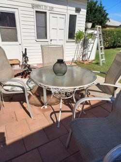 5-Piece Metal Sling Patio Dining Set - White with Glass Table