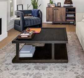 Contemporary Black Wood Coffee Table with Open Storage