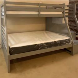 Grey Full and Twin Bunk Bed with Stairs - Colors Available - SAME DAY DELIVERY - Take Home Today, Pay Later - No Credit Needed