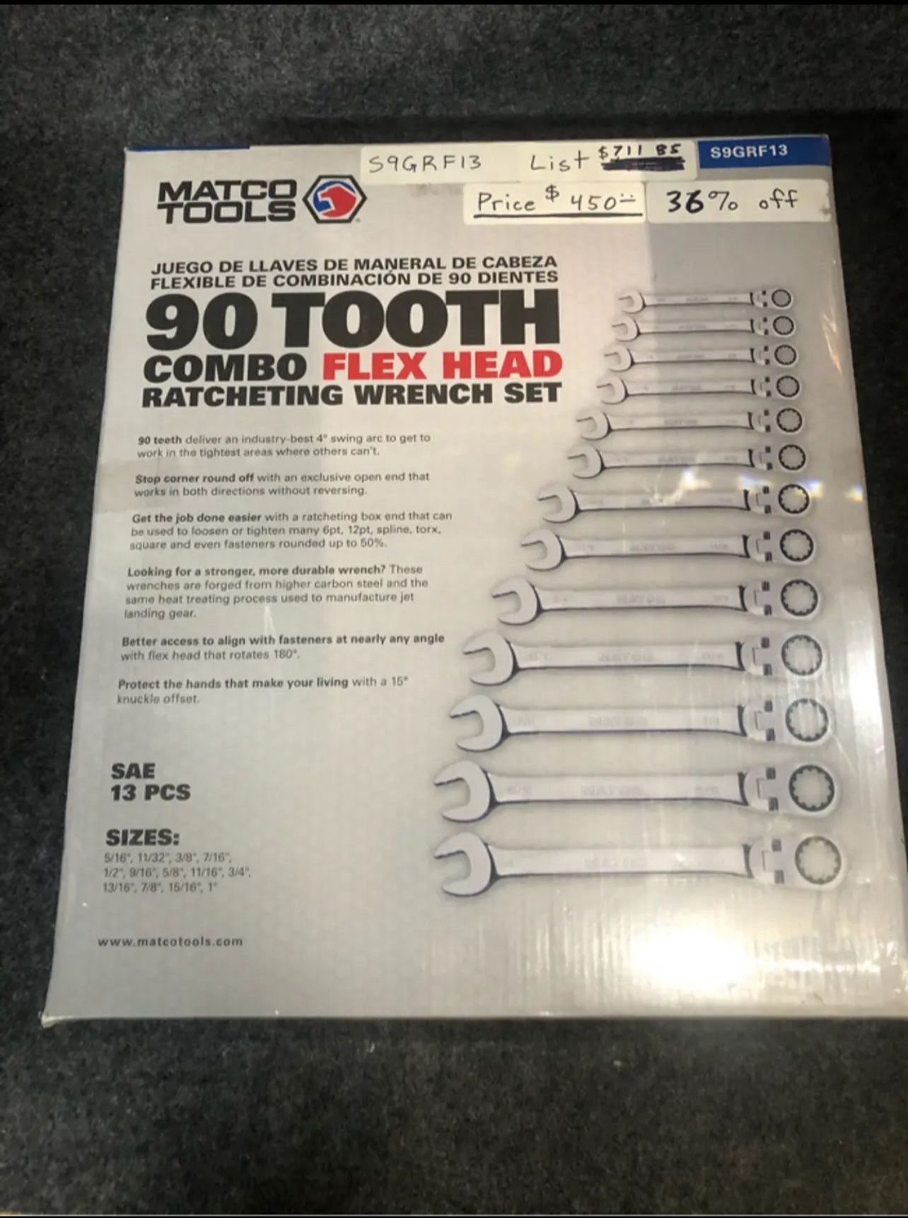 Matco Tools 13-pc 90 Tooth SAE Set $450 Firm Price