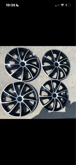 WINJET WJ-5084-16” Black Silver Hubcaps Wheel Covers Set of 4 Some Scratches
