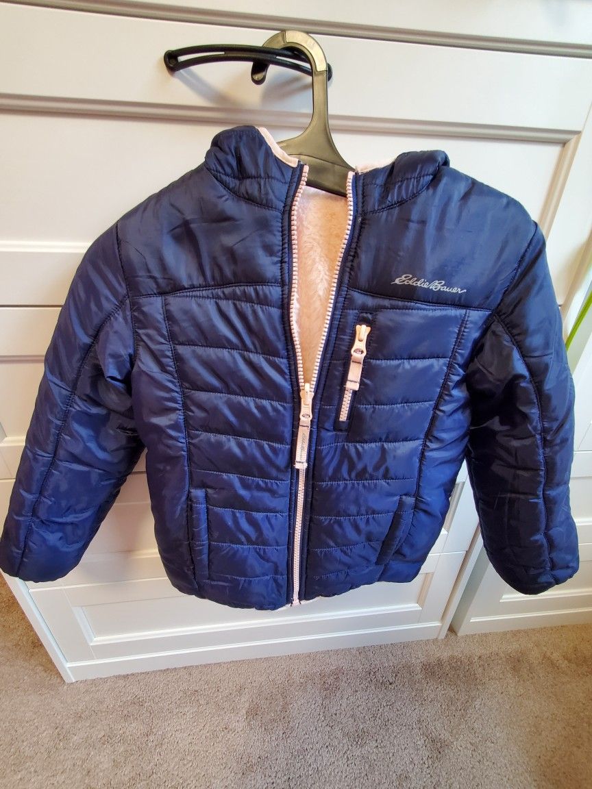 Eddie Bauer Kids Deer Harbor Reversible Jacket Girls Blue/Pink Size XS 5/6
