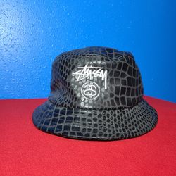 Stüssy Vintage, Leather Faux Snakeskin, Bucket Hat, Size: S