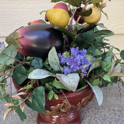 Vase And Faux Fruit/plants 