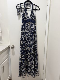 Navy Blue and Cream Abstract Print Halter Maxi Dress - BCBG Maxazria
