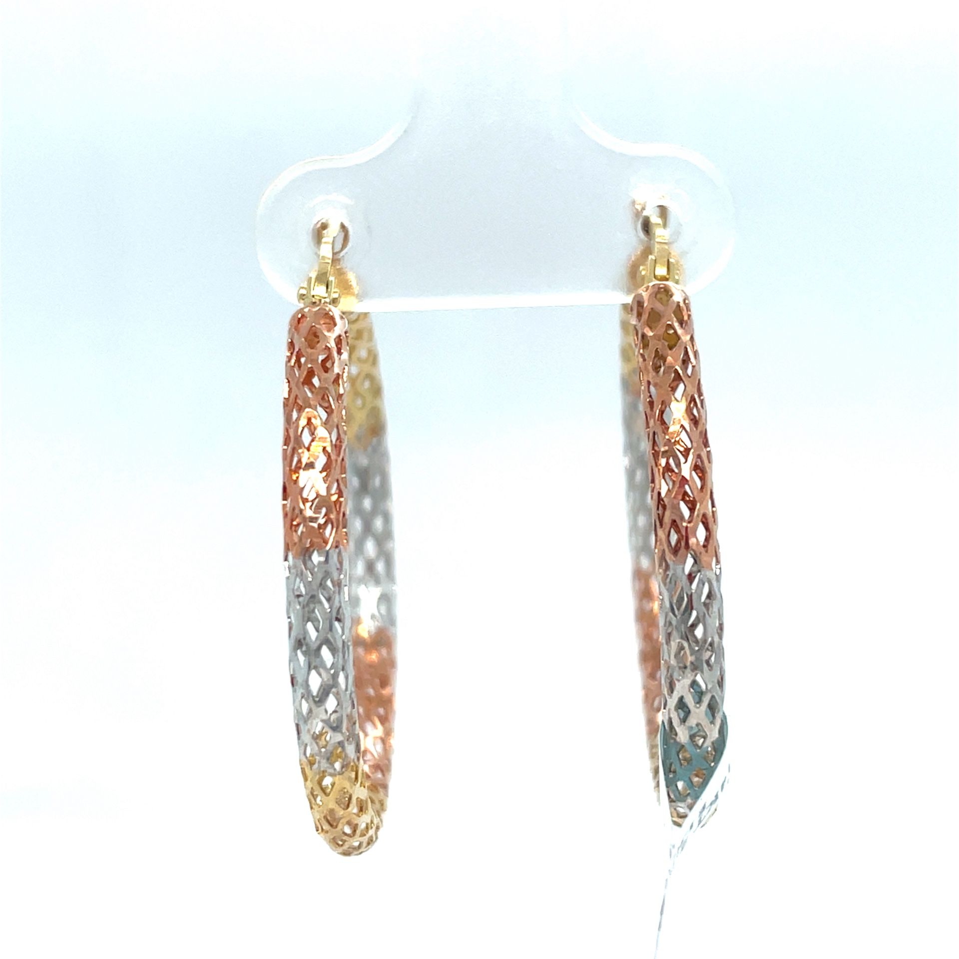 14Kt Tri Color Gold Hoop Earrings 2.60g 3x31 200555/9