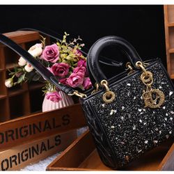 Satin Lambskin Sequin Embroidered Mini Lady Dior Black Multicolor