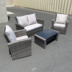 (New) $295 Outdoor 4 Piece Wicker Rattan Funiture Set (Sofa, 2 Chair, Table) 