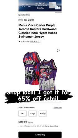 Mitchell & Ness Hyper Hoop Raptors 1998 Vince Carter Jersey Size