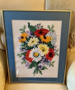 Vintage Embroidery Framed Art