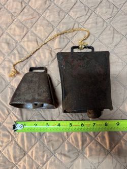 Lot of 2 Antique Primitive Sheet Iron Cowbells – Vintage Farmhouse Decor