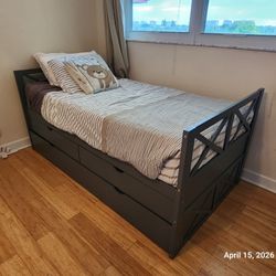 Twin Bed With Drawers And Trundle (Mattresses Not Included)