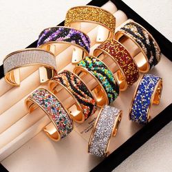 Vibrant Gold Open Cuff Bracelet with Beads & Sparkles