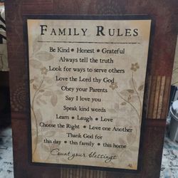 Family Rules Inspirational Wall Art 16"x20" – Count Your Blessings, Motivational Canvas Sign, Rustic Home Decor