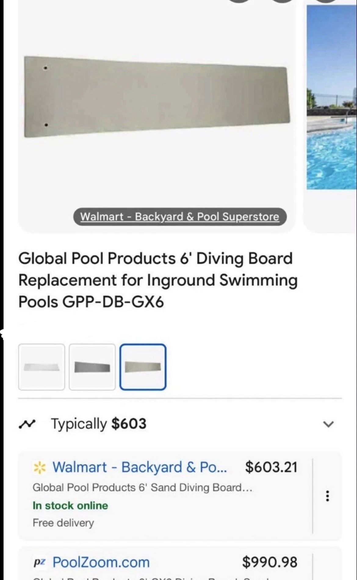 Global Pool Products 6' Grey Diving BoardReplacement for Inground Swimming Pool