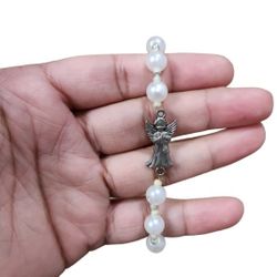 Silver Toned Angel Charm Beaded Bracelet