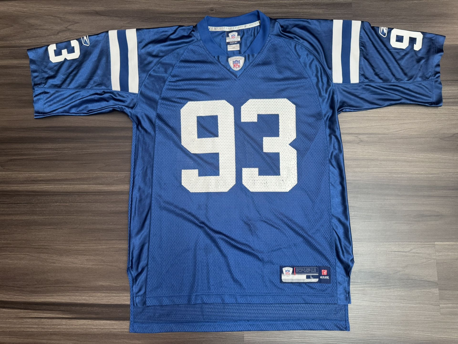 Reebok Dwight Freeney #93 Indianapolis Colts NFL Equipment Jersey Men’s Large 100% authentic. Good condition. The product is a Reebok Dwight Freeney