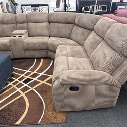 NEW OFFER! Manual Brown Sectional With Storage Cup Holder L Shaped Living Room Sofa Set