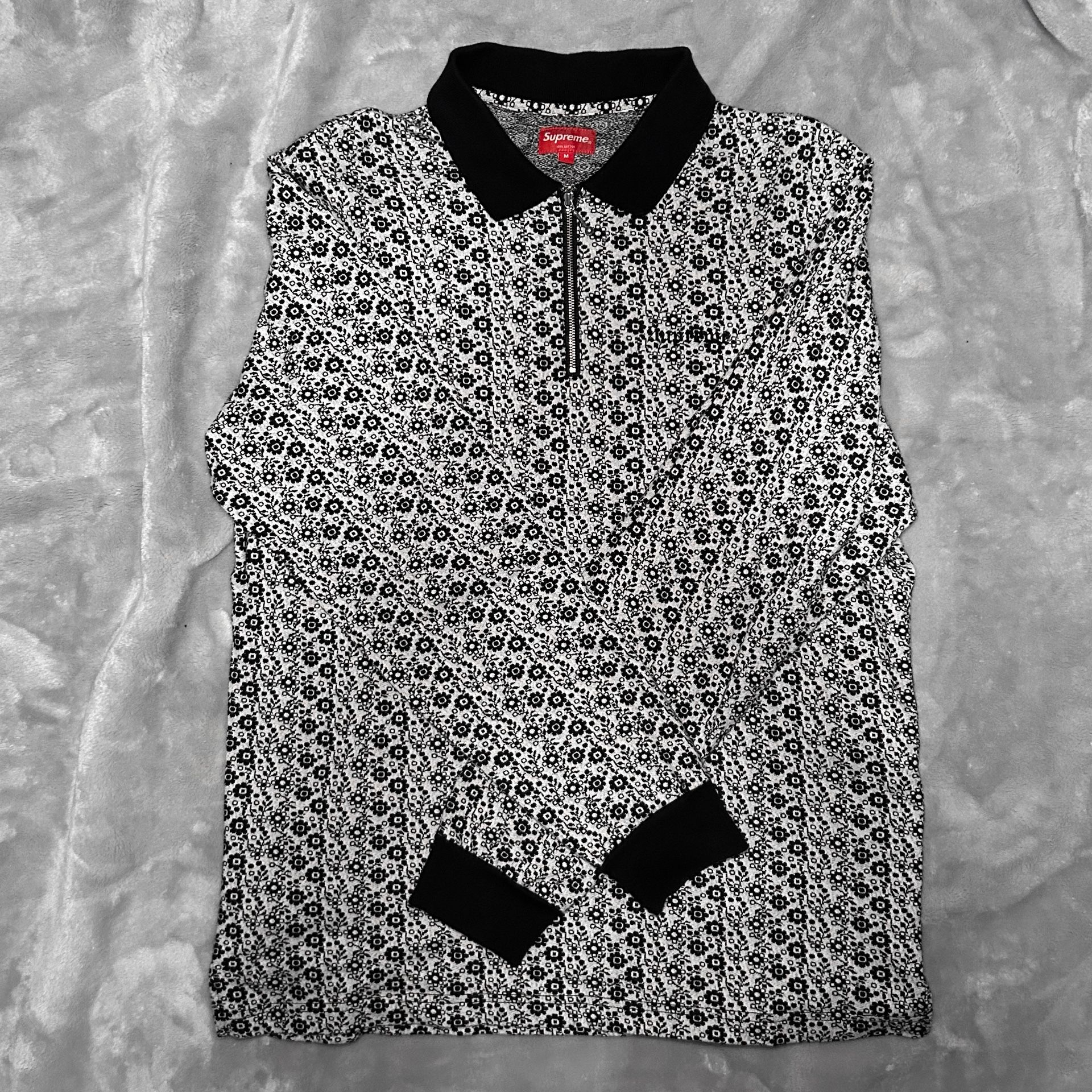 Supreme Floral Jacquard Zip Polo (White) [M]