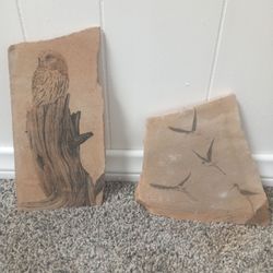 Hand-Painted Bird Art on Natural Stone Slabs
