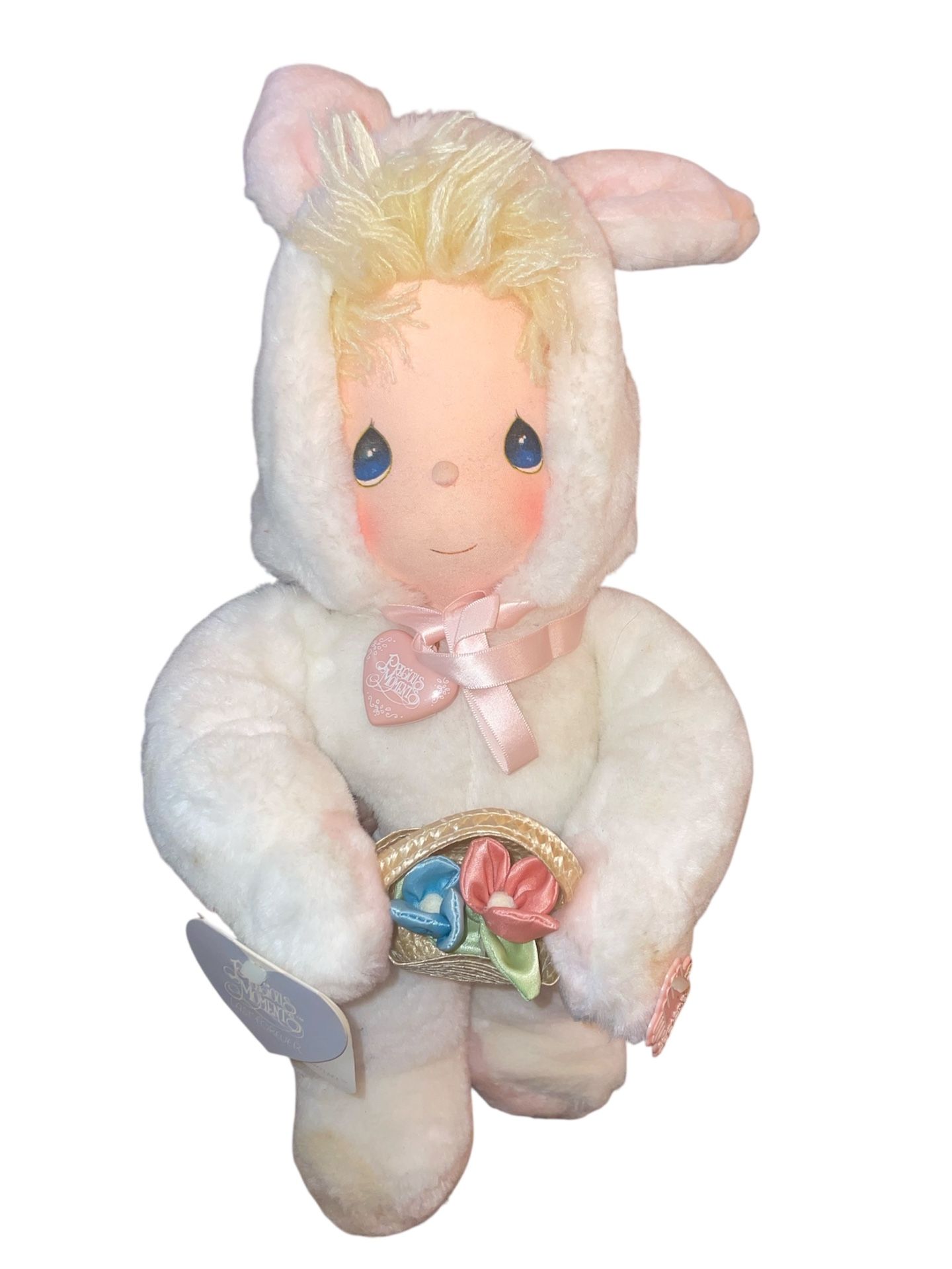 1985 Applause Precious Moments Easter Bunny Doll Stuffed Animal Basket Plush Toy