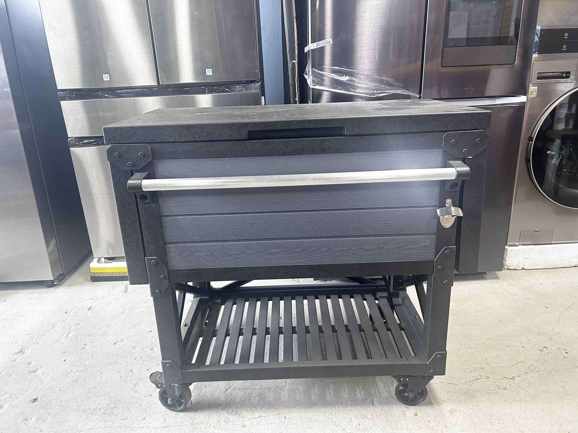 Keter Patio Cooler and Outdoor Table Beverage Cart with Wheels for Sale